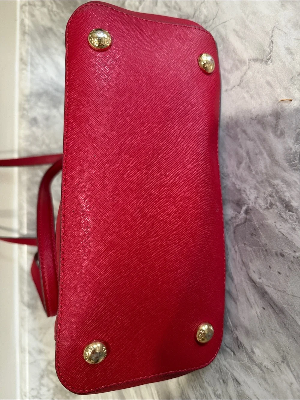Michael Kors Bright Red Saffiano Leather Tote with Gold Hardware